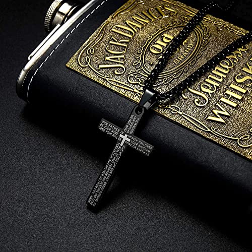 Stainless Steel Lord's Prayer Cross Necklace Chain Pendant